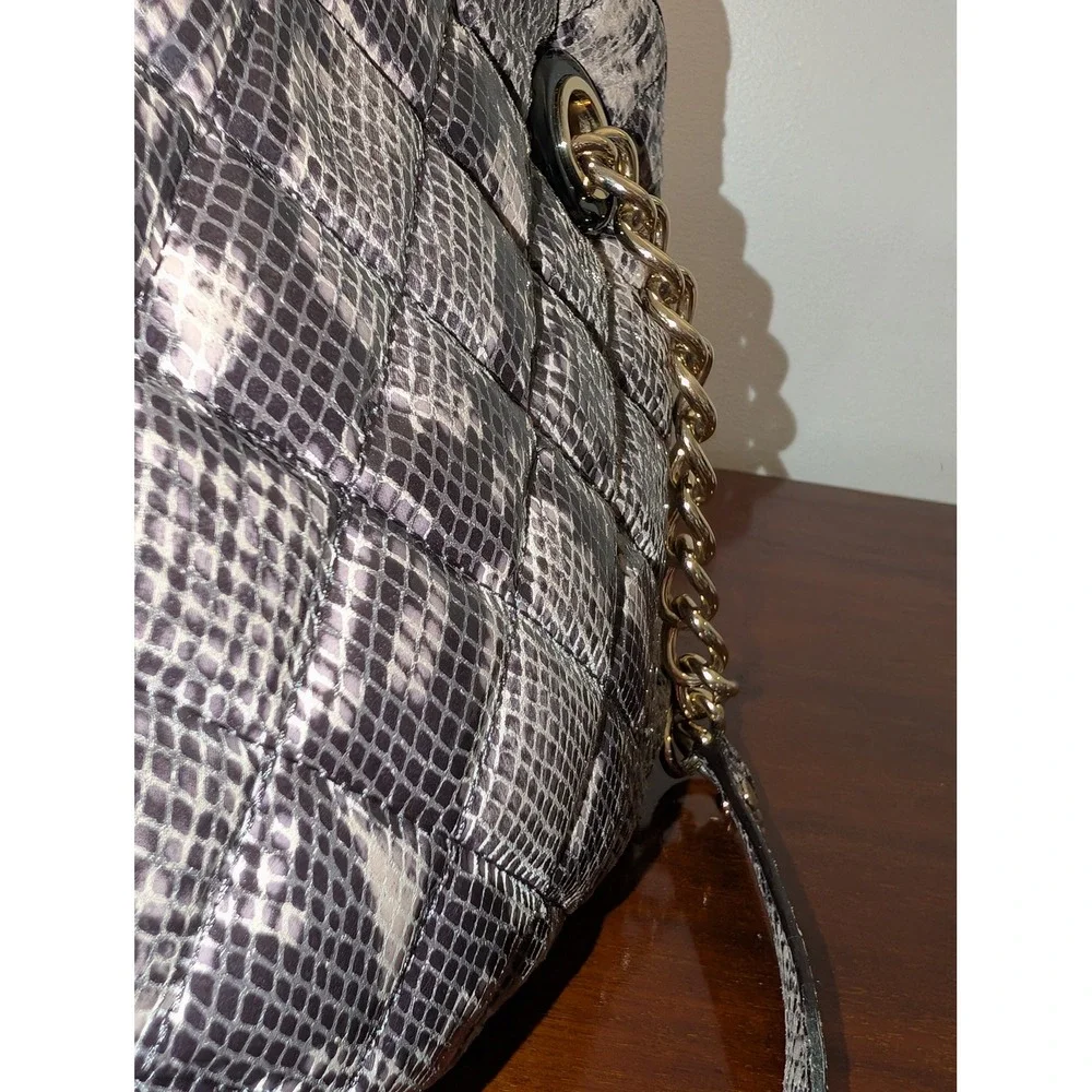 Kate Spade Grey Snakeskin Print Quilted Shoulder Bag Gold Chain Strap Mob Wife
